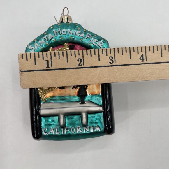 Landmark Creations Santa Monica Pier Glass Ornament California Hand Painted VTG - Picture 13 of 13